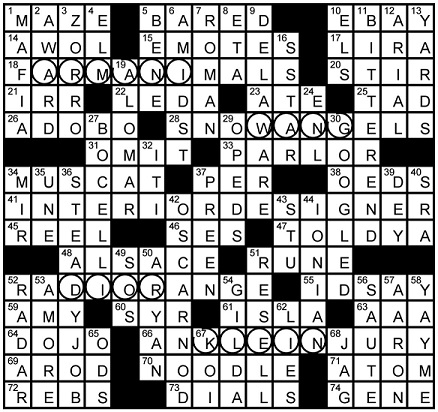 Sunday, January 17, 2016 NYT crossword by Jeff Chen